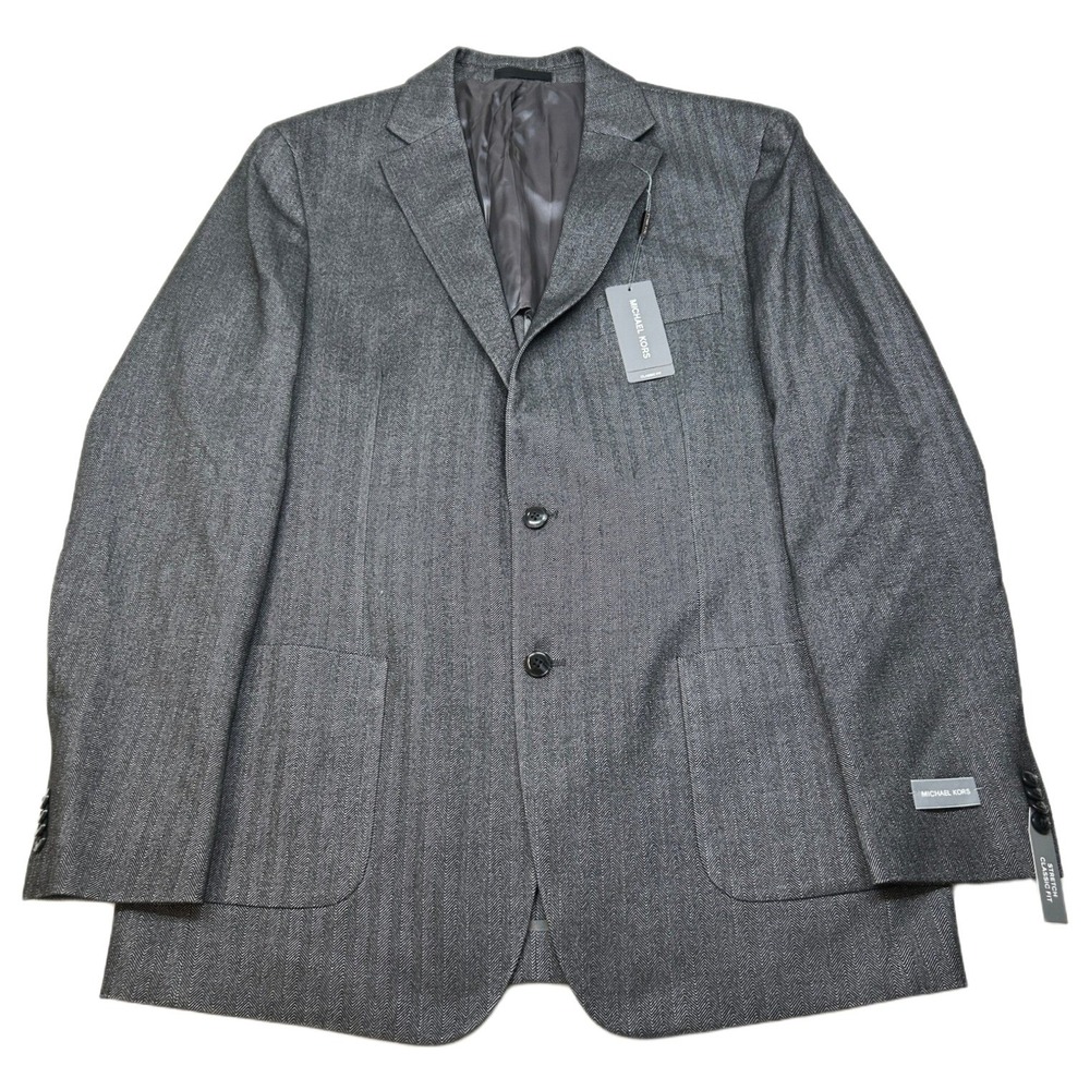 Michael Kors Herringbone Sport Coat Mens 42L‎ 42 Charcoal Gray Stretch $295 NEW